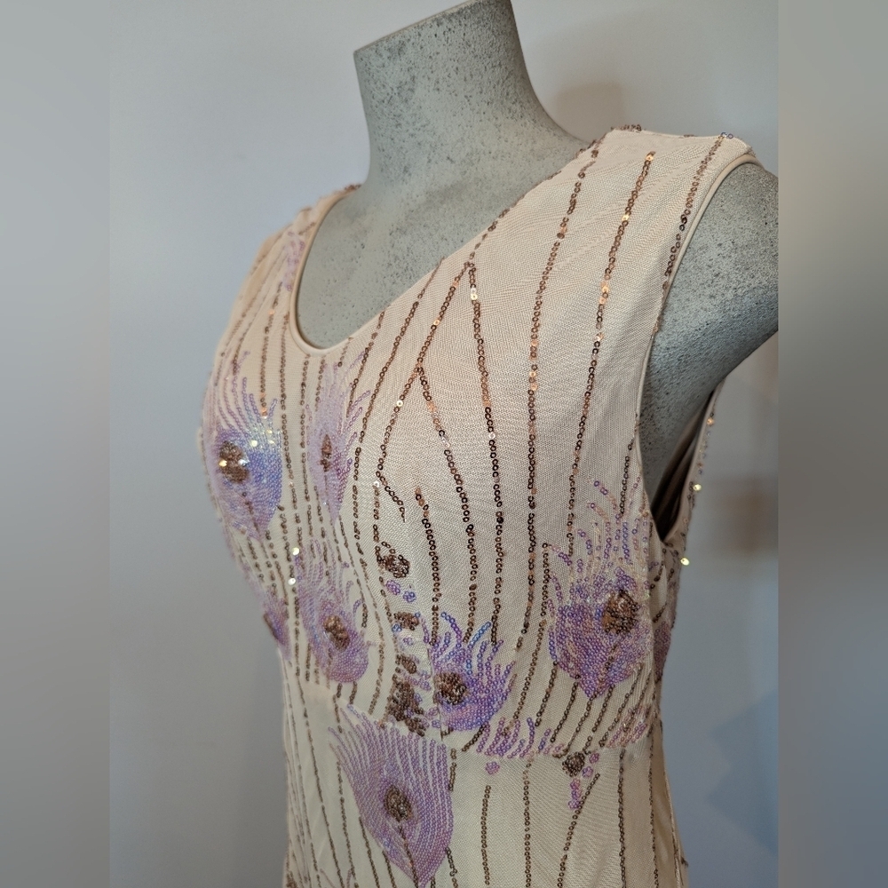 Women's Vintage Peacock Sequin Formal Dress V Neck Party Prom Evening Gown 1x - Picture 6 of 16